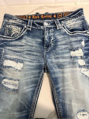 Rock Revival Men's Distressed Blue Wash Slim Jeansu